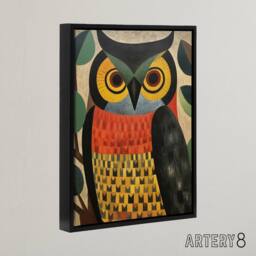 "Artery8 Folk Art Geometric Owl Framed Canvas Wall Art Print - Size: W12"" x H16""" - thumbnail 2