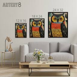 "Artery8 Folk Art Geometric Owl Framed Canvas Wall Art Print - Size: W12"" x H16""" - thumbnail 4