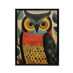 "Artery8 Folk Art Geometric Owl Framed Canvas Wall Art Print - Size: W12"" x H16""" - thumbnail 1