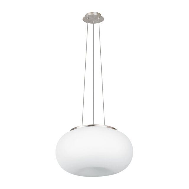 Loops Pendant Ceiling Light Colour Satin Nickel Shade White Glass Opal Matt E27 2x60W in Metallics - image 1