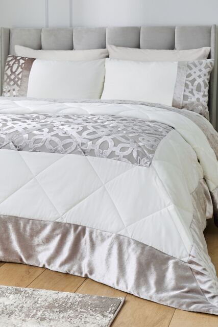 Catherine Lansfield 'Lattice Cut Velvet' Bedspread in Natural - image 1