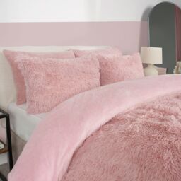 OHS Teddy Duvet Cover Set Bedding Soft Fleece Faux Fur Shaggy in Light Pink - Size: Double - thumbnail 3