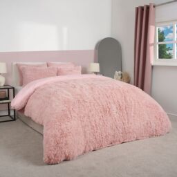 OHS Teddy Duvet Cover Set Bedding Soft Fleece Faux Fur Shaggy in Light Pink - Size: Double - thumbnail 2
