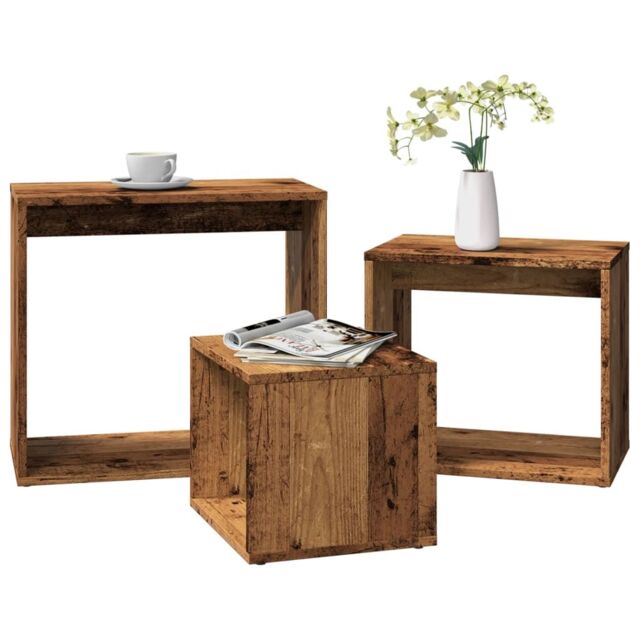 Berkfield Home Nesting Tables 3 pcs Old Wood Engineered Wood in Brown - image 1