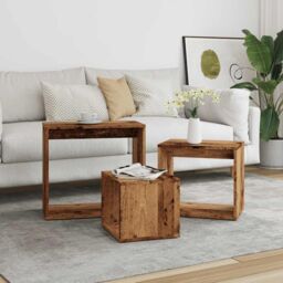 Berkfield Home Nesting Tables 3 pcs Old Wood Engineered Wood in Brown - thumbnail 3