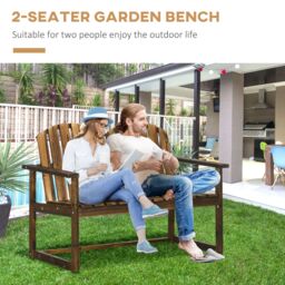 OUTSUNNY Wooden Bench for Two People, Patio Loveseat Chair with Backrest in Brown - thumbnail 5