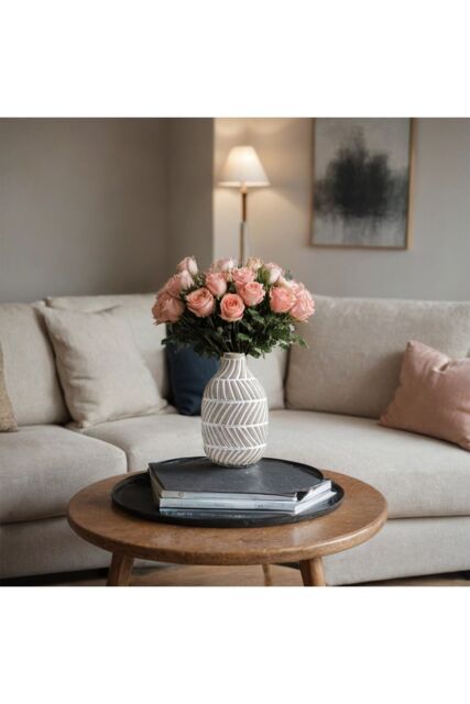Living and Home Nordic White Ceramic Vase - Minimalist Home Décor Accent for Flowers or Hydroponics in Khaki - image 1