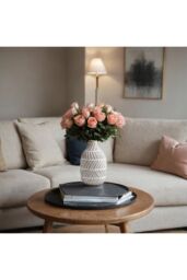 Living and Home Nordic White Ceramic Vase - Minimalist Home Décor Accent for Flowers or Hydroponics in Khaki