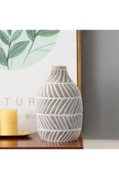 Living and Home Nordic White Ceramic Vase - Minimalist Home Décor Accent for Flowers or Hydroponics in Khaki - thumbnail 2