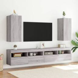 Berkfield Home TV Wall Cabinet with LED Lights Grey Sonoma 30.5x35x70 cm - thumbnail 6