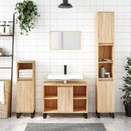 Berkfield Home Durable Bathroom Cabinet Sonoma Oak 80x33x60 cm Engineered Wood in Light Tan - Size: 80 x 33 x 60 cm - thumbnail 2