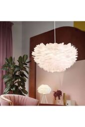 Living and Home Chic Feather 3-Light Chandelier Pendant Light in White - thumbnail 4
