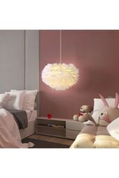 Living and Home Chic Feather 3-Light Chandelier Pendant Light in White - thumbnail 5