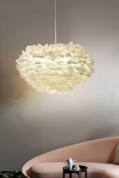Living and Home Chic Feather 3-Light Chandelier Pendant Light in White - thumbnail 1