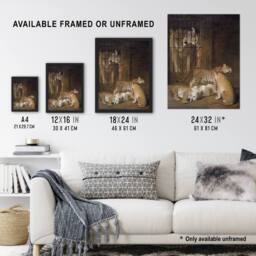 "Artery8 Whelps Lion & Tigress in Zoo Cage Agasse Wall Art Poster Print in Brown - Size: W24"" x H32""" - thumbnail 3