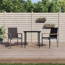Berkfield Home 3 Piece Garden Dining Set Black Textilene & Steel - thumbnail 2