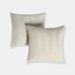 OHS 2 Pack Soft Stripe Velvet Decorative Square Cushion Covers in Cream - Size: 45 cm x 45 cm - thumbnail 1