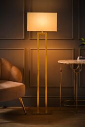 ValueLights Gloria Double Stem Metal Floor Lamp with Rectangular Lamp Shade in Metallic Gold - thumbnail 2