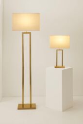 ValueLights Gloria Double Stem Metal Floor Lamp with Rectangular Lamp Shade in Metallic Gold - thumbnail 8