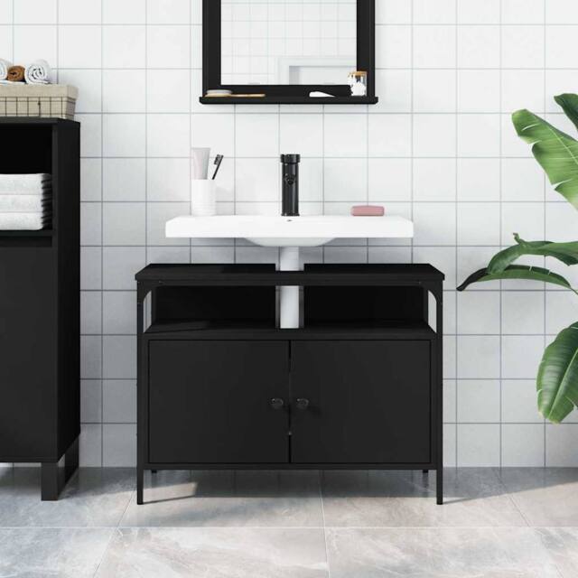 Berkfield Home Sturdy Bathroom Sink Cabinet Black 80x30x60 cm Engineered Wood - Size: 80 x 30 x 60 cm - image 1
