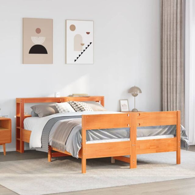 Berkfield Home Bed Frame without Mattress Wax Brown 120x200 cm Solid Wood Pine - Size: Small Double - image 1
