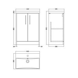 Balterley Winshill Contemporary 2 Door Floor Standing Vanity Basin Unit, 600mm in Grey - thumbnail 5