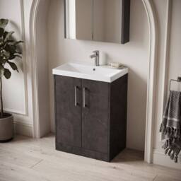 Balterley Winshill Contemporary 2 Door Floor Standing Vanity Basin Unit, 600mm in Grey - thumbnail 3