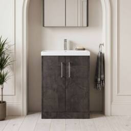 Balterley Winshill Contemporary 2 Door Floor Standing Vanity Basin Unit, 600mm in Grey - thumbnail 6
