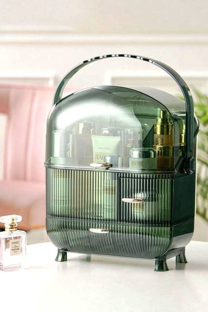 Living and Home Cosmetic Makeup Storage Organiser Skincare Display Box Case With Portable Handle in Green - image 1