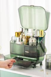 Living and Home Cosmetic Makeup Storage Organiser Skincare Display Box Case With Portable Handle in Green - thumbnail 3