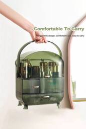 Living and Home Cosmetic Makeup Storage Organiser Skincare Display Box Case With Portable Handle in Green - thumbnail 5