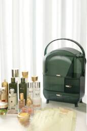 Living and Home Cosmetic Makeup Storage Organiser Skincare Display Box Case With Portable Handle in Green - thumbnail 4