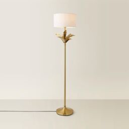 ValueLights Christina Fabric Drum Shade Gold Palm Leaf Floor Lamp with LED Bulb in White - thumbnail 6