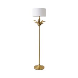 ValueLights Christina Fabric Drum Shade Gold Palm Leaf Floor Lamp with LED Bulb in White - thumbnail 2