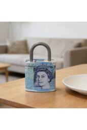 KDMD Large Padlock Shape Money Tin Bank Piggy Bank With Handle in Blue - thumbnail 3