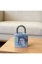 KDMD Large Padlock Shape Money Tin Bank Piggy Bank With Handle in Blue - thumbnail 4