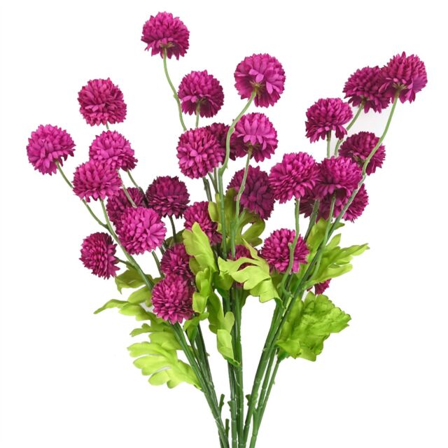 Leaf Pack of 6 x 50cm Dahlia Pompom Pink Artificial Stem - Size: 6 x 50 cm - image 1