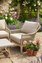 Dibor 4pc Garden Sofa Set Woven Patio Furniture with Cushions Coffee Table in Natural - thumbnail 4