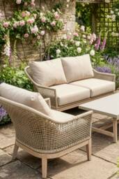 Dibor 4pc Garden Sofa Set Woven Patio Furniture with Cushions Coffee Table in Natural - thumbnail 3