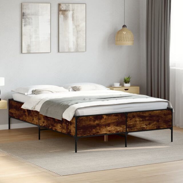 Berkfield Home Bed Frame without Mattress Smoked Oak 140x190 cm in Brown - image 1