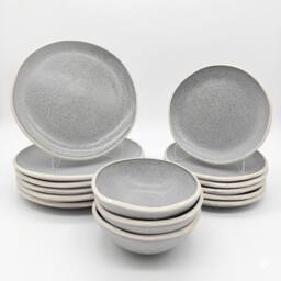 Glim & Glam Reactive Grey Glaze Dinner Set Nordic Pebble Plates Bowls 12pc Set - thumbnail 3