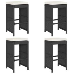 Berkfield Home Garden Bar Stools with Cushions 4 pcs Black Poly Rattan - thumbnail 2