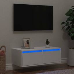 Berkfield Home TV Cabinet with LED Lights White 75x35.5x25 cm - thumbnail 2