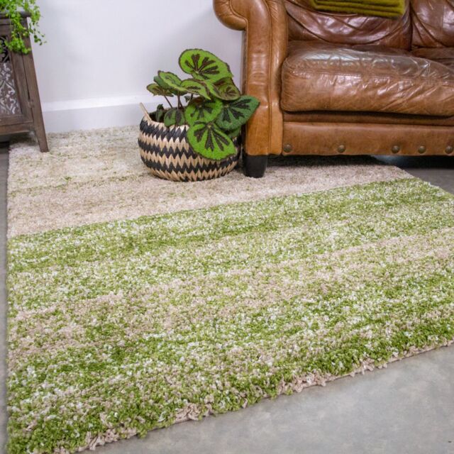 Kukoon Soft Shaggy Rugs Deep Pile Fluffy Dark Green Stripe Bedroom Carpet Mat - Size: 120 cm x 170 cm - image 1