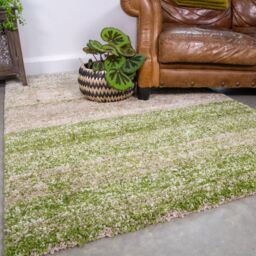 Kukoon Soft Shaggy Rugs Deep Pile Fluffy Dark Green Stripe Bedroom Carpet Mat - Size: 120 cm x 170 cm