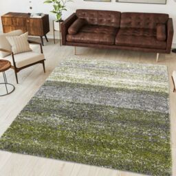 Kukoon Soft Shaggy Rugs Deep Pile Fluffy Dark Green Stripe Bedroom Carpet Mat - Size: 120 cm x 170 cm - thumbnail 6