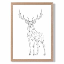 ARTZE Line Art Stag Geometric Animal Framed Print SIZE: A4 with Oak Frame in Black - thumbnail 1