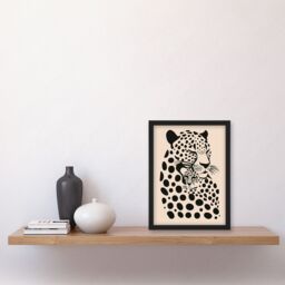 "Artery8 Leopard Mother Pup Baby Black Tan Graphic Design Framed Wall Art in Beige - Size: W12"" x H16""" - thumbnail 4