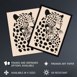 "Artery8 Leopard Mother Pup Baby Black Tan Graphic Design Framed Wall Art in Beige - Size: W12"" x H16""" - thumbnail 2