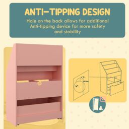 HOMCOM Kids Bookshelf Bookcase with Storage Drawer with Wheels Toy Organiser in Pink - thumbnail 5